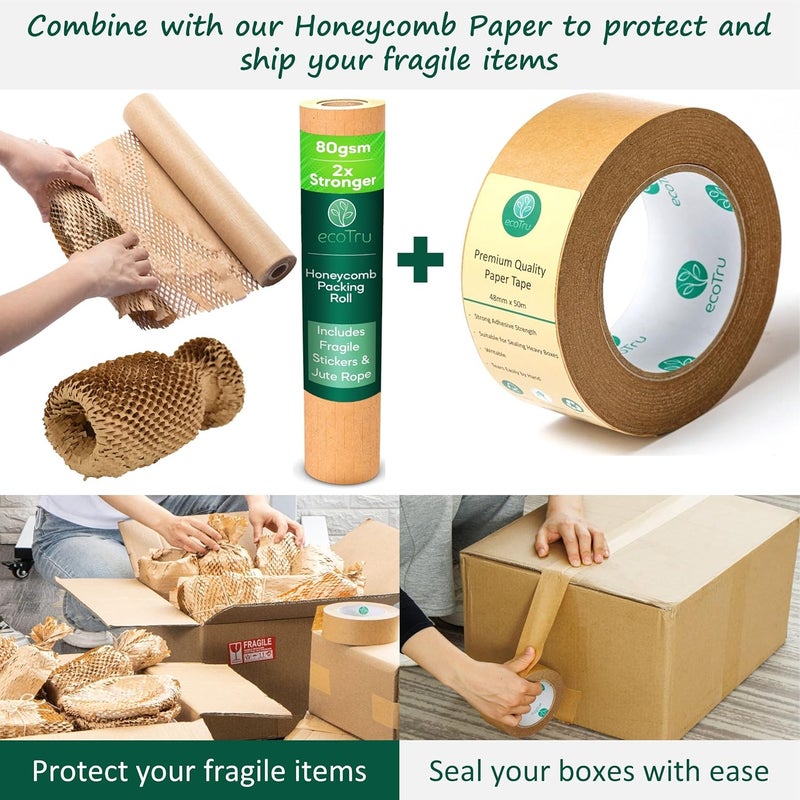 ecotru Ultra Strong Kraft Paper Packing Tape, Heavy Duty Brown Packing Tape for Box & Carton Sealing Packaging Shipping Moving & Masking, Eco Friendly Biodegradable Printable, 2Inch x 55Yard, 3 Rolls - Image 4